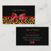 Trendy Black en Gold Leopard Print Red Ribbon Visitekaartje (Voorkant / Achterkant)