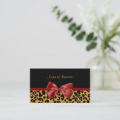 Trendy Black en Gold Leopard Print Red Ribbon Visitekaartje (Staand voorkant)