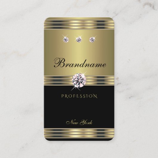 Trendy Black en Gold met Luxurieuze Faux Diamonds Visitekaartje (Voorkant)