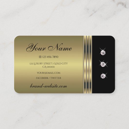 Trendy Black en Gold met Luxurieuze Faux Diamonds Visitekaartje (Achterkant)