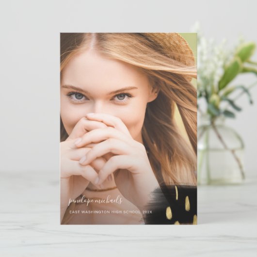 Trendy Black en Gold Splashes Graduation Party Kaart (Staand voorkant)