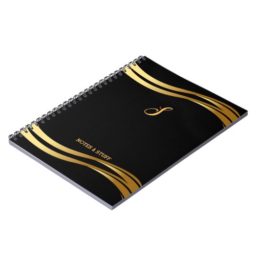 Trendy Black en Gold Style Script Monogramed Notitieboek (Linkerzijde)