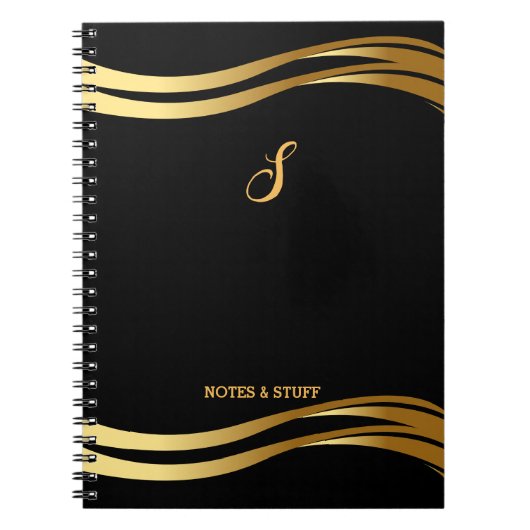 Trendy Black en Gold Style Script Monogramed Notitieboek (Voorkant)