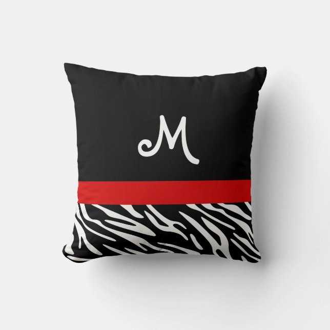 Trendy Black en Red Zebra Stripe Monogram Kussens (Voorkant)
