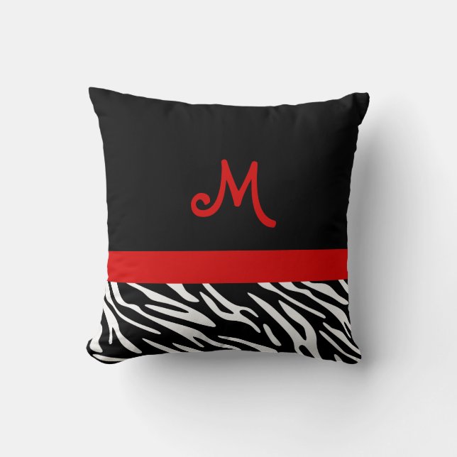 Trendy Black en Red Zebra Stripe Monogram Kussens (Voorkant)