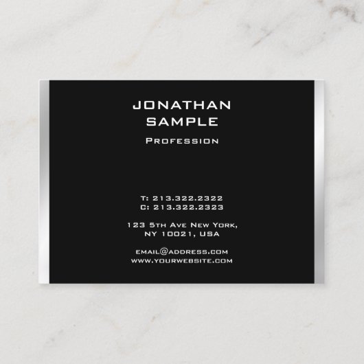 Trendy Black en Silver Modern minimalistisch desig Visitekaartje (Achterkant)