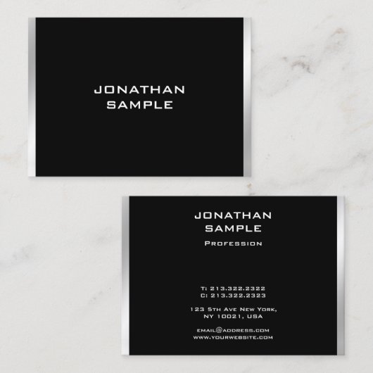 Trendy Black en Silver Modern minimalistisch desig Visitekaartje (Voorkant / Achterkant)