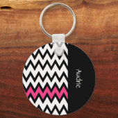 Trendy Black en White Chevron Pink met naam Sleutelhanger (Voorkant)