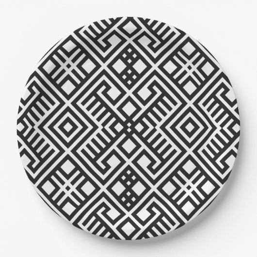Trendy Black en White Geometric Pattern Papieren Bordje (Voorkant)