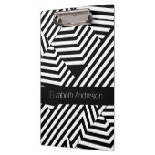 Trendy Black en White Geometric Stripes met naam Klembord (Links)