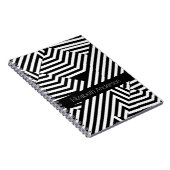 Trendy Black en White Geometric Stripes met naam Notitieboek (Rechterzijde)