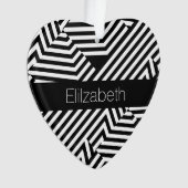 Trendy Black en White Geometric Stripes met naam Ornament (voorkant)