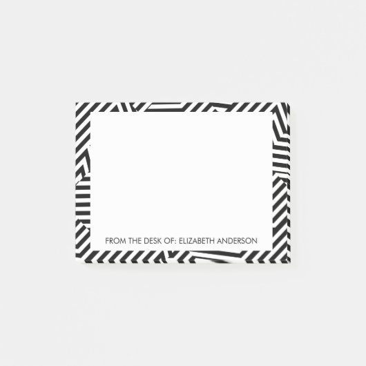 Trendy Black en White Geometric Stripes met naam Post-it® Notes (Voorkant)
