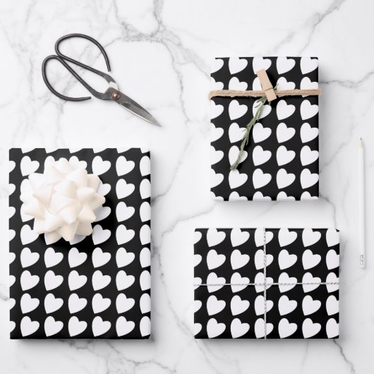 Trendy Black en White Heart Pattern Gradiënt Inpakpapier Vel (Voorkant)