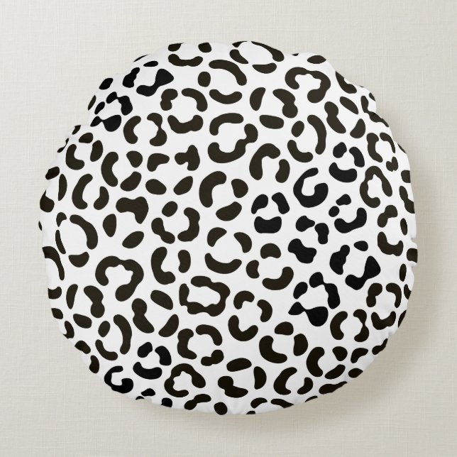 Trendy Black en White Leopard Print Pattern Rond Kussen (Voorkant)