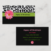 Trendy Black en White Leopard Print Pink Daisy Visitekaartje (Voorkant / Achterkant)