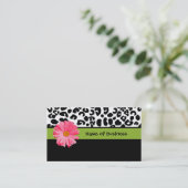 Trendy Black en White Leopard Print Pink Daisy Visitekaartje (Staand voorkant)