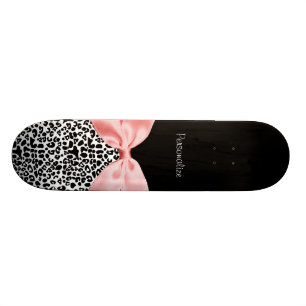 Trendy Black en White Leopard Print Pink Persoonlijk Skateboard