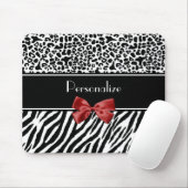 Trendy Black en White Leopard Zebra Print Red Bow Muismat (Met muis)