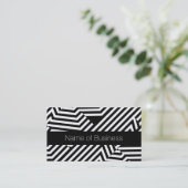 Trendy Black en White Stripe Certified Beautician Visitekaartje (Staand voorkant)