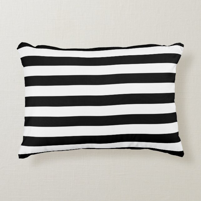 Trendy Black en White Wide Horizontal Stripes Accent Kussen (Voorkant)
