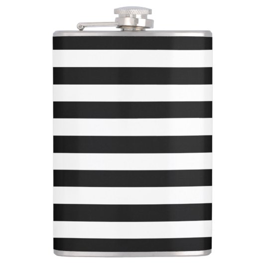 Trendy Black en White Wide Horizontal Stripes Heupfles (Voorkant)