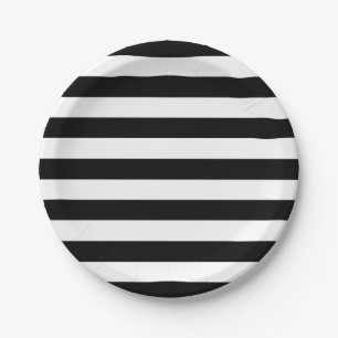 Trendy Black en White Wide Horizontal Stripes Papieren Bordje