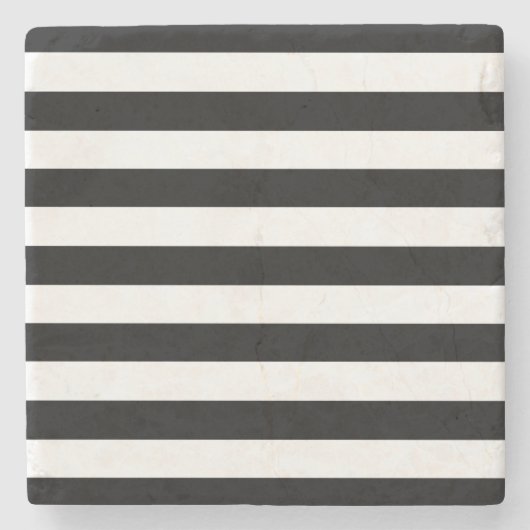 Trendy Black en White Wide Horizontal Stripes Stenen Onderzetter (Voorkant)