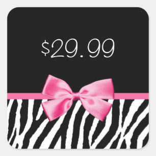 Trendy Black en White Zebra Print Pink Price Label