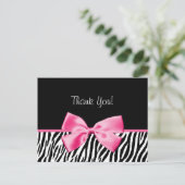 Trendy Black en White Zebra print roze lint Briefkaart (Staand voorkant)