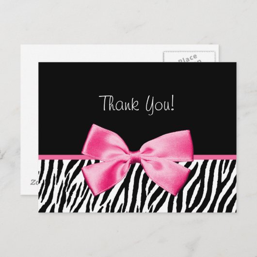 Trendy Black en White Zebra print roze lint Briefkaart (Voorkant / Achterkant)