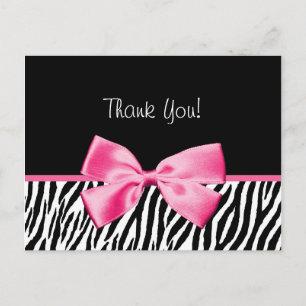 Trendy Black en White Zebra print roze lint Briefkaart