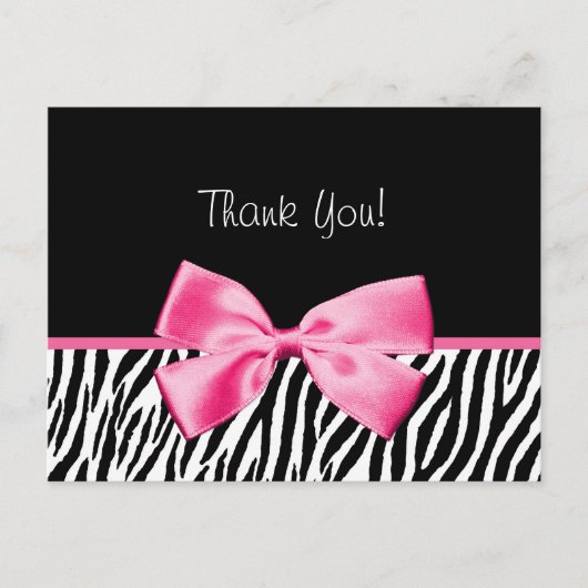 Trendy Black en White Zebra print roze lint Briefkaart (Voorkant)