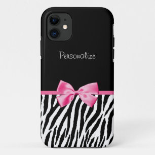 Trendy Black en White Zebra print roze lint iPhone 11 Hoesje