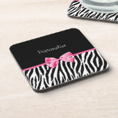 Trendy Black en White Zebra print roze lint Drankjes Onderzetter (Linkerzijde)