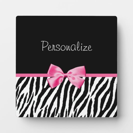 Trendy Black en White Zebra print roze lint Fotoplaat (Voorkant)