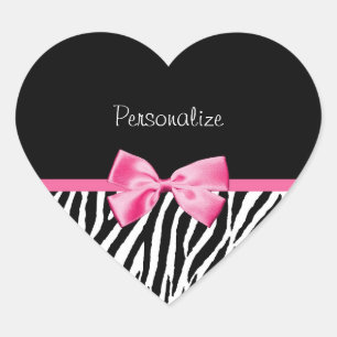 Trendy Black en White Zebra print roze lint Hart Sticker