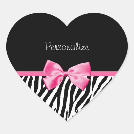 Trendy Black en White Zebra print roze lint Hart Sticker (Voorkant)