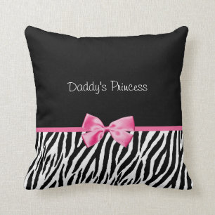 Trendy Black en White Zebra print roze lint Kussen