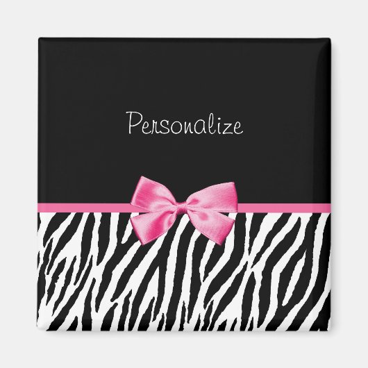 Trendy Black en White Zebra print roze lint Magneet (Voorkant)