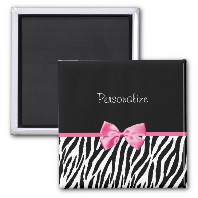 Trendy Black en White Zebra print roze lint Magneet (Voorkant)
