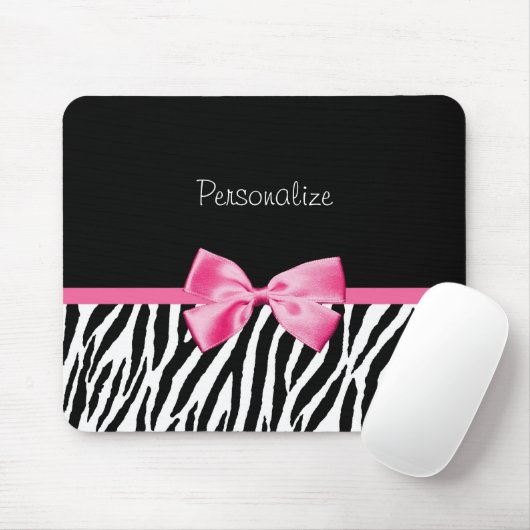 Trendy Black en White Zebra print roze lint Muismat (Met muis)