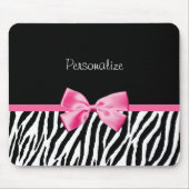 Trendy Black en White Zebra print roze lint Muismat (Voorkant)