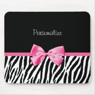 Trendy Black en White Zebra print roze lint Muismat