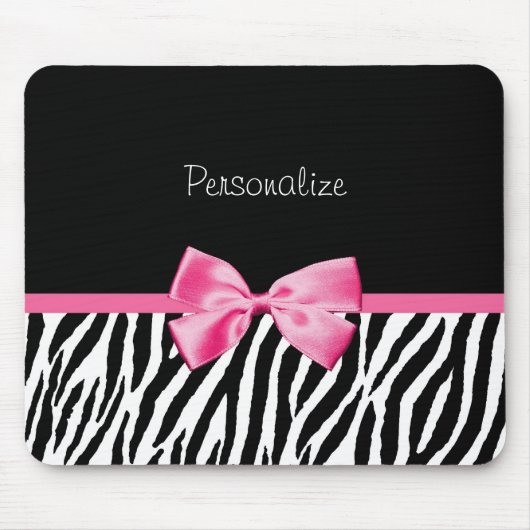 Trendy Black en White Zebra print roze lint Muismat (Voorkant)