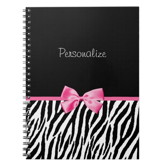 Trendy Black en White Zebra print roze lint Notitieboek (Voorkant)