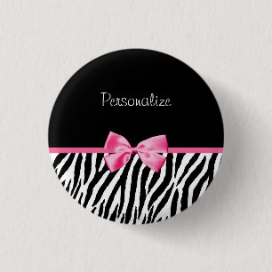 Trendy Black en White Zebra print roze lint Ronde Button 3,2 Cm