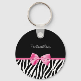 Trendy Black en White Zebra print roze lint Sleutelhanger