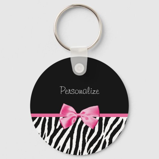Trendy Black en White Zebra print roze lint Sleutelhanger (Voorkant)