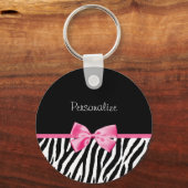 Trendy Black en White Zebra print roze lint Sleutelhanger (Voorkant)